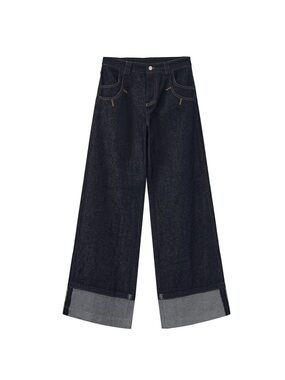 WIDE-LEG SLIGHT FLARE CUFFED JEANS